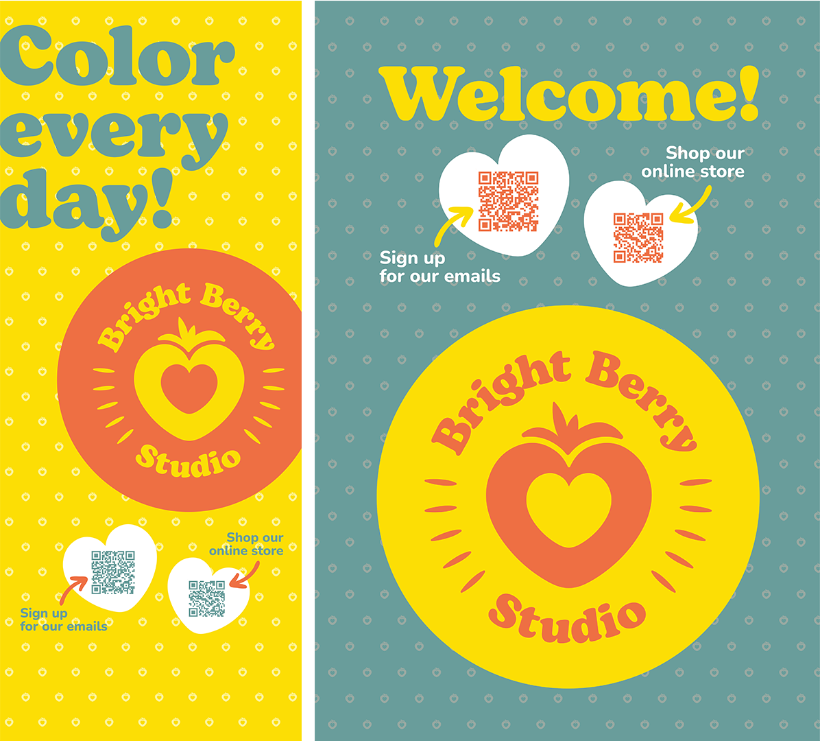 Retractable banner and A-frame artwork, side by side